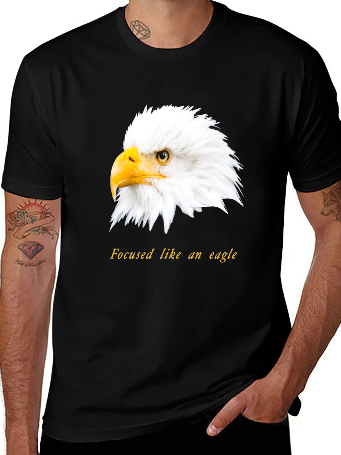Variant 3 of Focused Eagle Graphic T-Shirt - Black Cotton Tee