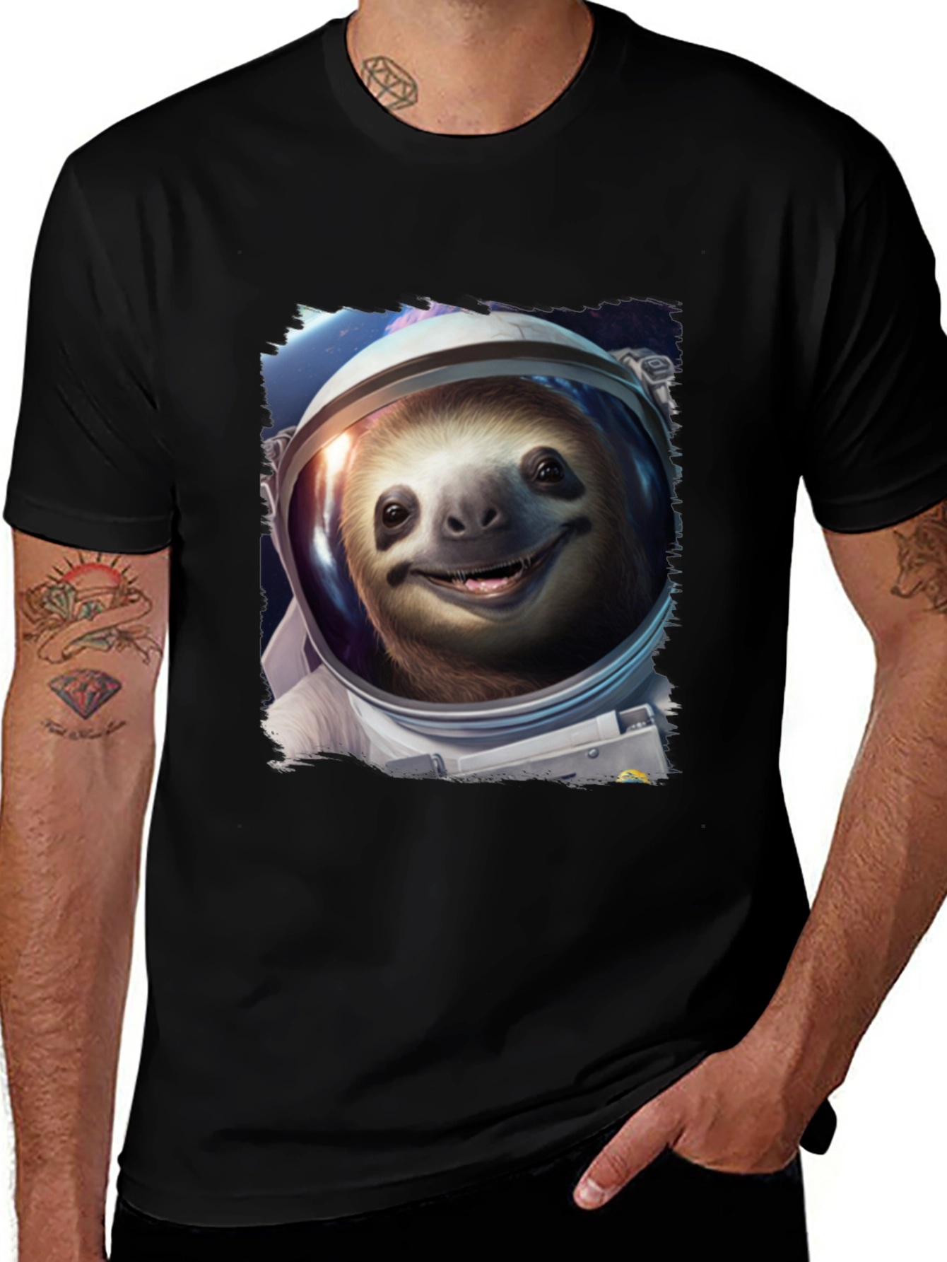 Variant 14 of Sloth Astronaut Graphic Tee - Black