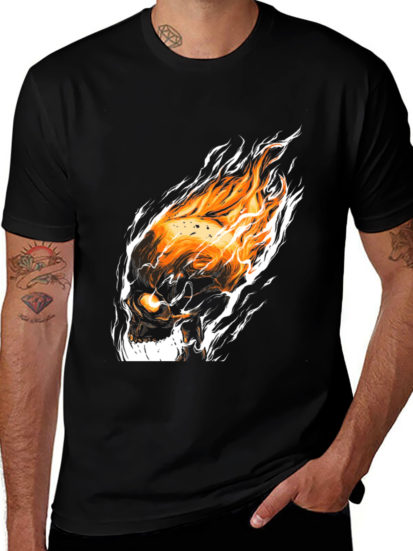 Variant 2 of Flaming Skull Graphic Tee - Men's Black T-Shirt