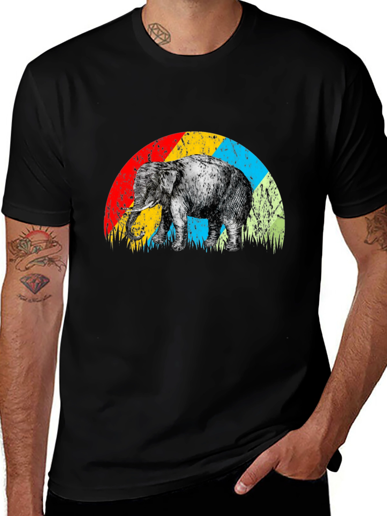 Variant 3 of Elephant Rainbow Retro T-Shirt - Unique Graphic Tee