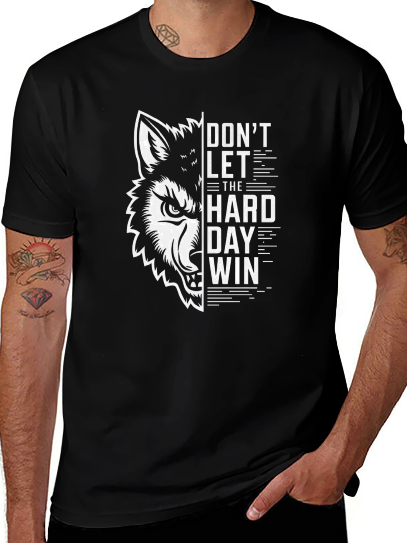 Variant 25 of Motivational Wolf Graphic Print Black T-Shirt