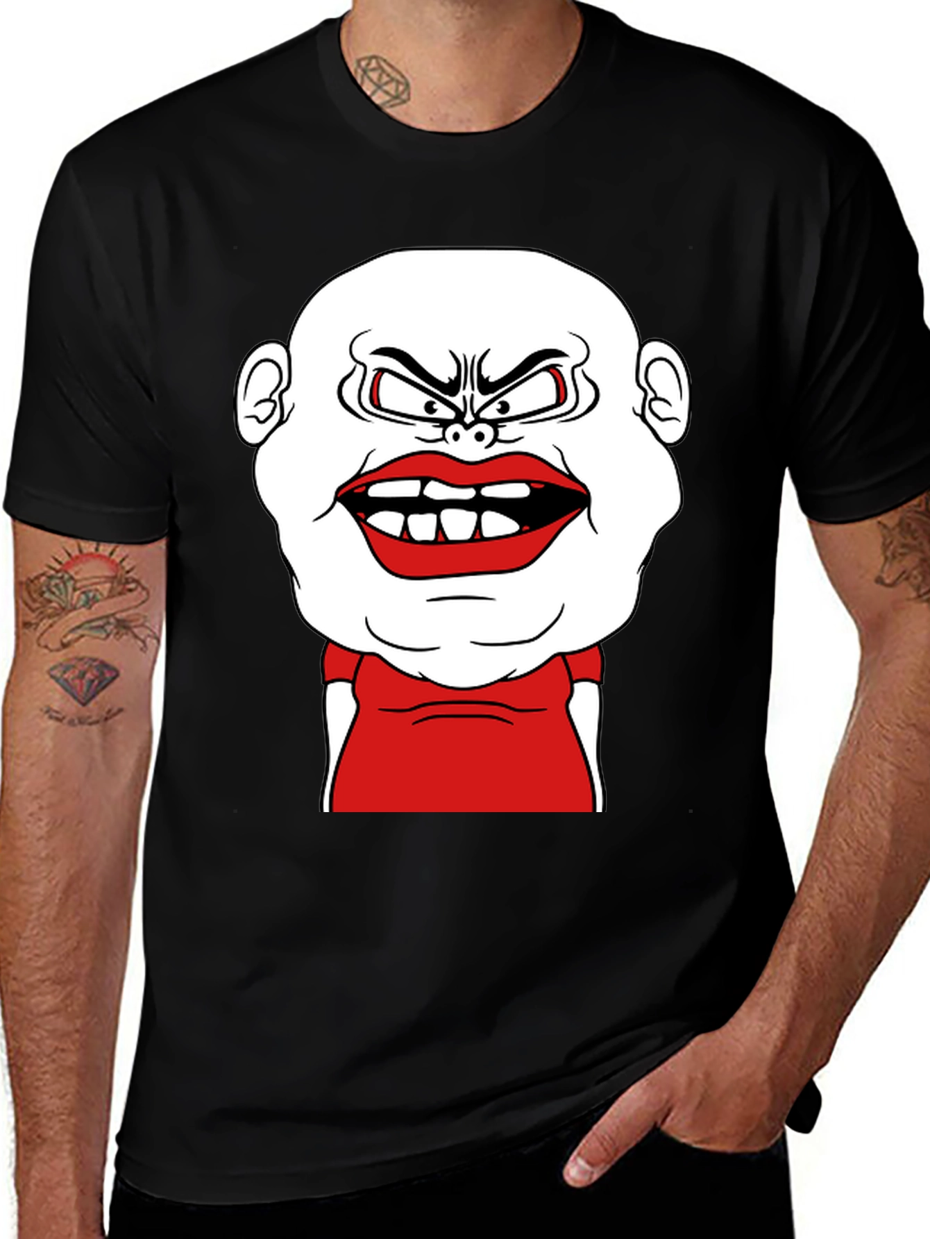Variant 24 of Cartoon Face Graphic Tee - Black