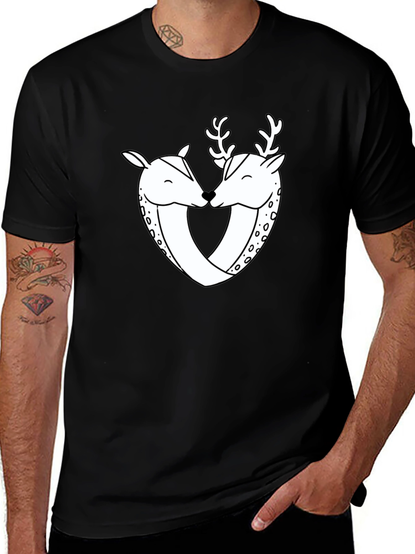 Variant 5 of Deer Love Graphic Tee - Black Casual Shirt
