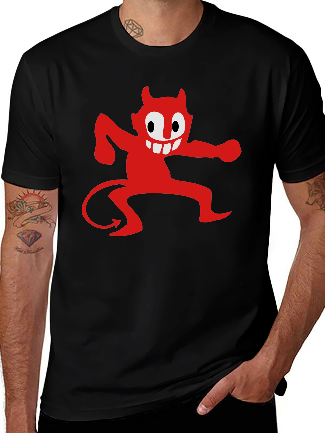 Variant 27 of Cartoon Devil Graphic Tee - Mens Black T-Shirt