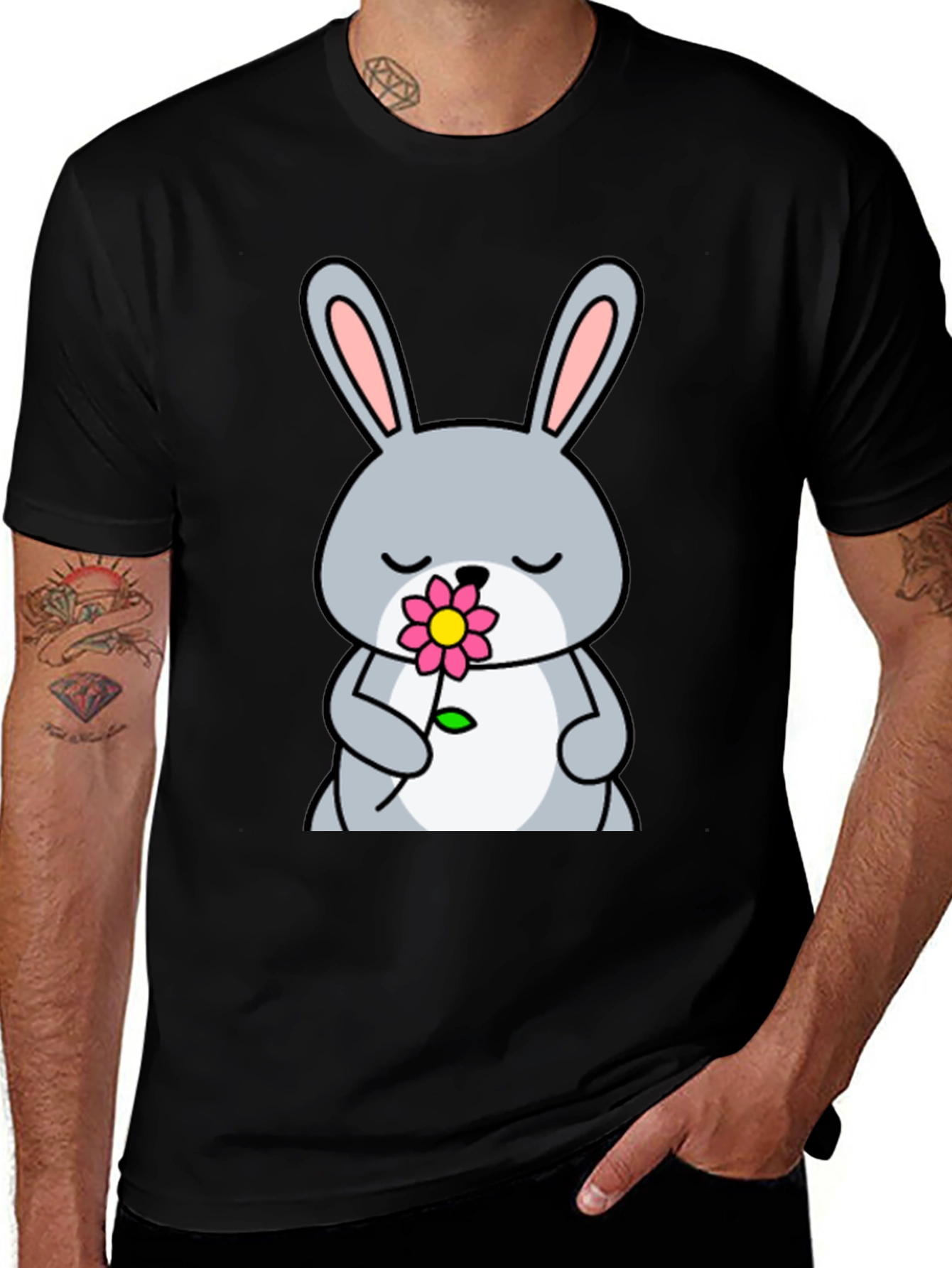 Variant 30 of Cute Bunny with Flower Graphic Tee