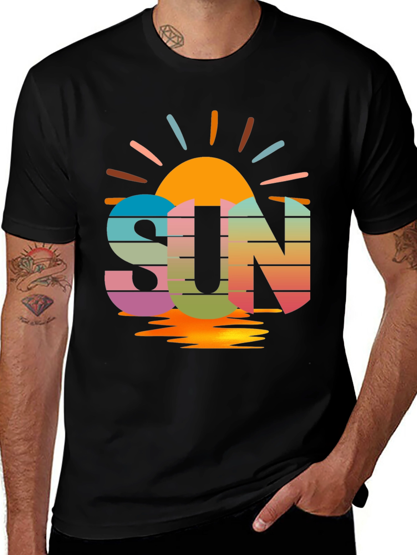 Black Retro SUN T-Shirt main image