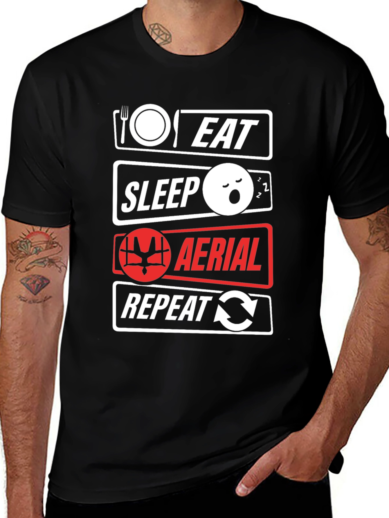 Eat Sleep Aerial Repeat Black T-Shirt