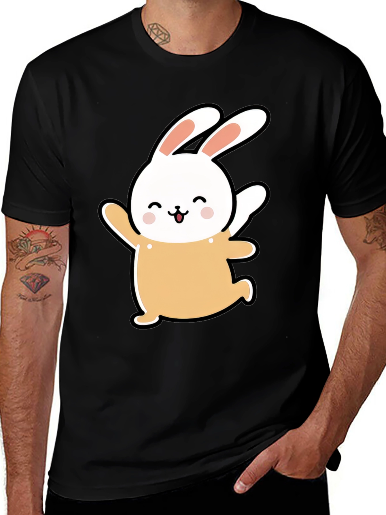 Variant 22 of Cute Bunny Graphic Tee - Black Unisex T-Shirt