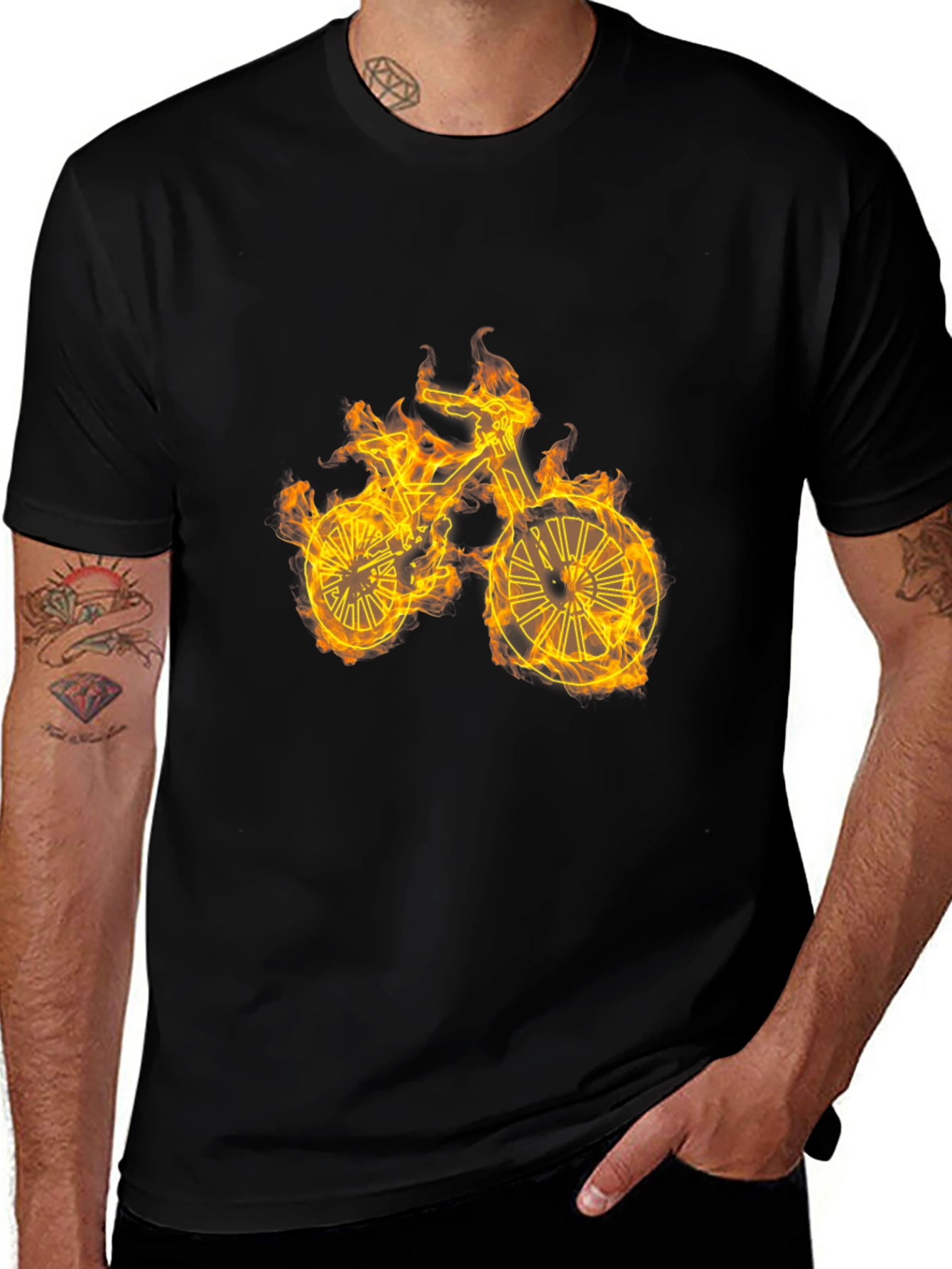 Variant 3 of Flaming Bike Graphic T-Shirt - Cool Ride!