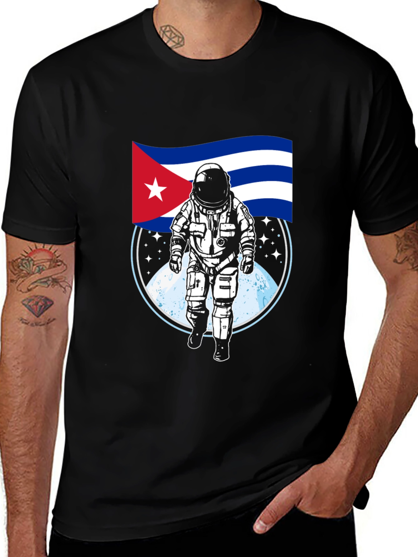 Cuban Astronaut Black T-Shirt