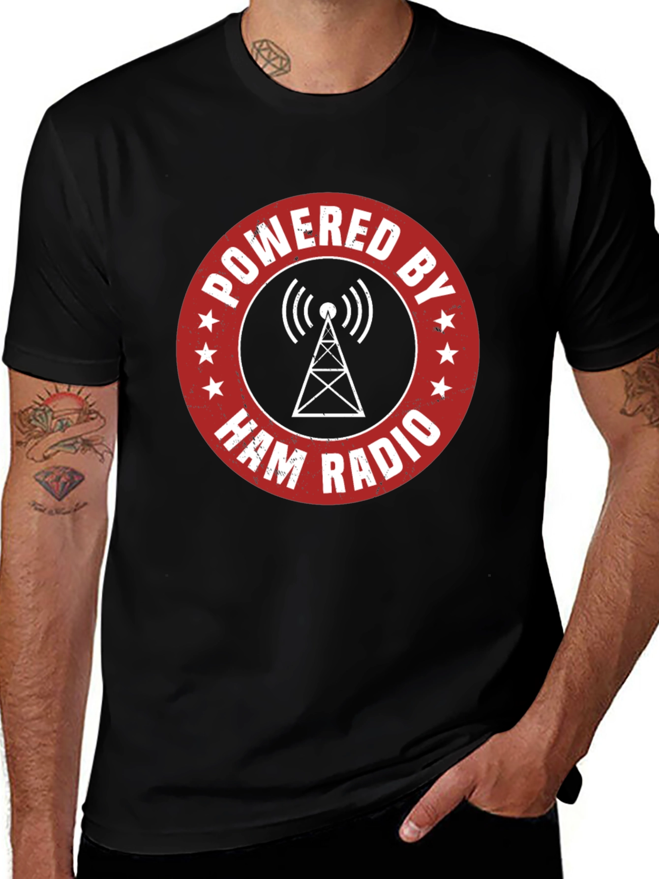 Variant 27 of Powered by Ham Radio T-Shirt - Hobbyist Design