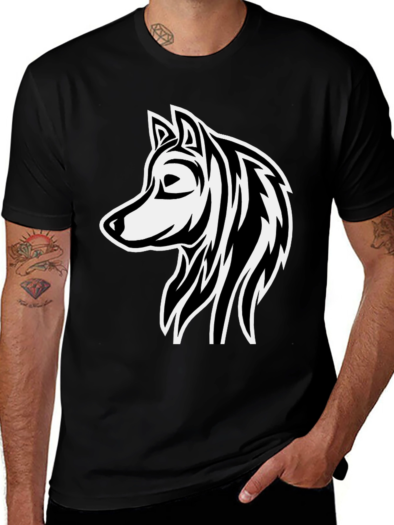 Variant 13 of Wolf Graphic Print Black Cotton T-Shirt