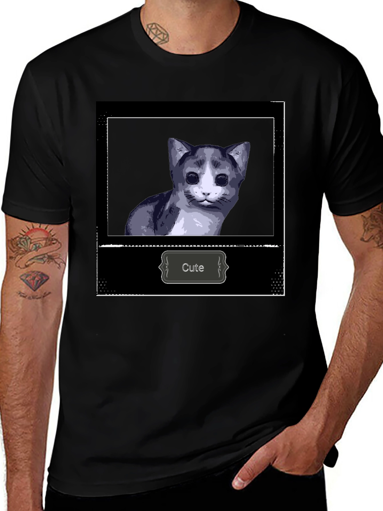 Variant 29 of Cute Cat Graphic Print Black T-Shirt