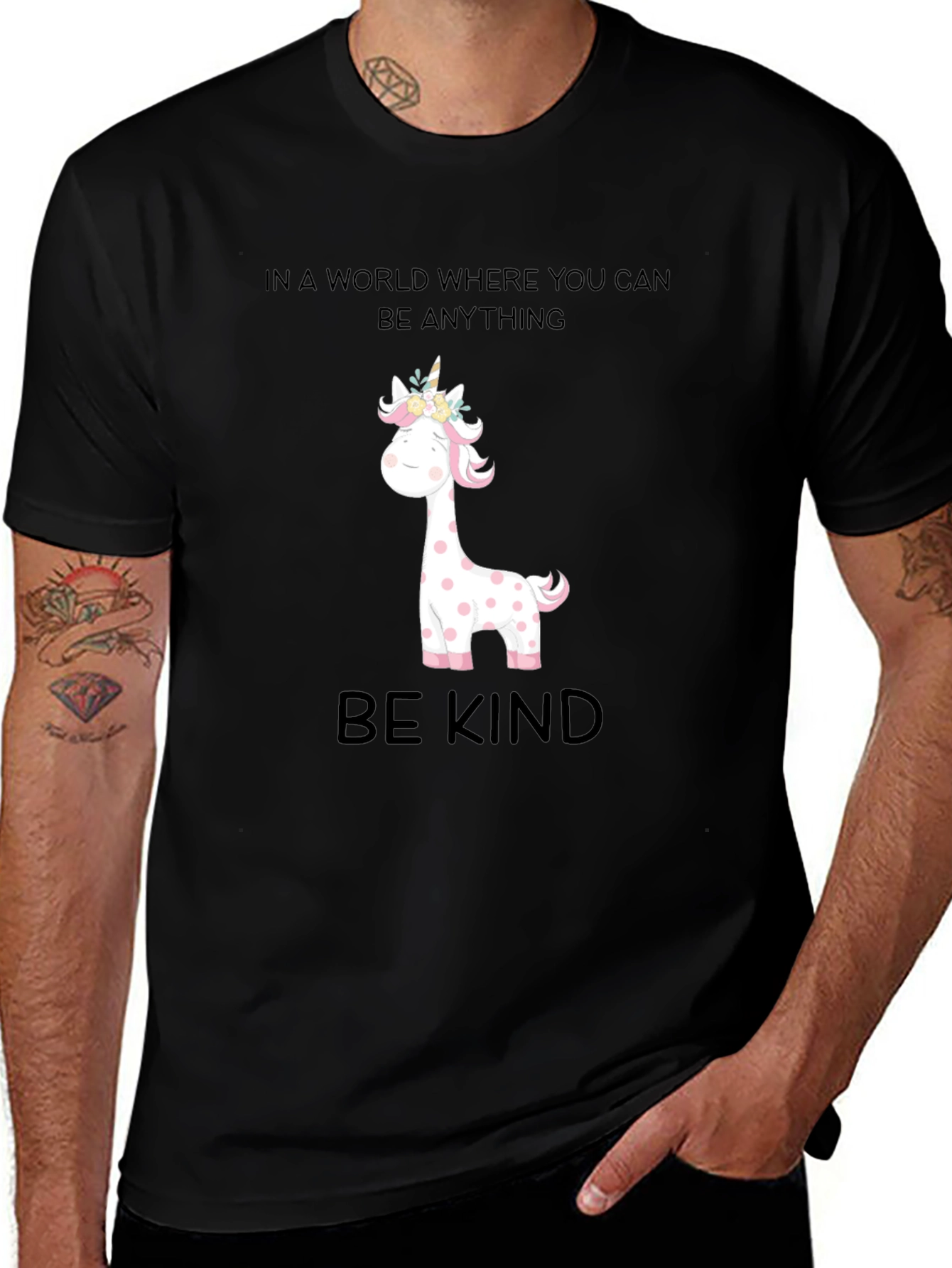 Variant 23 of Be Kind Giraffe Unicorn Black Tee