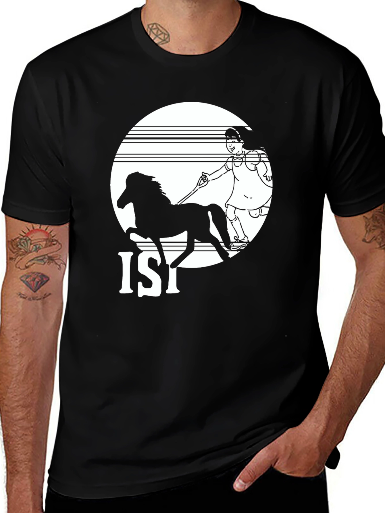 Variant 18 of Black T-Shirt with Horse and Girl Graphic
