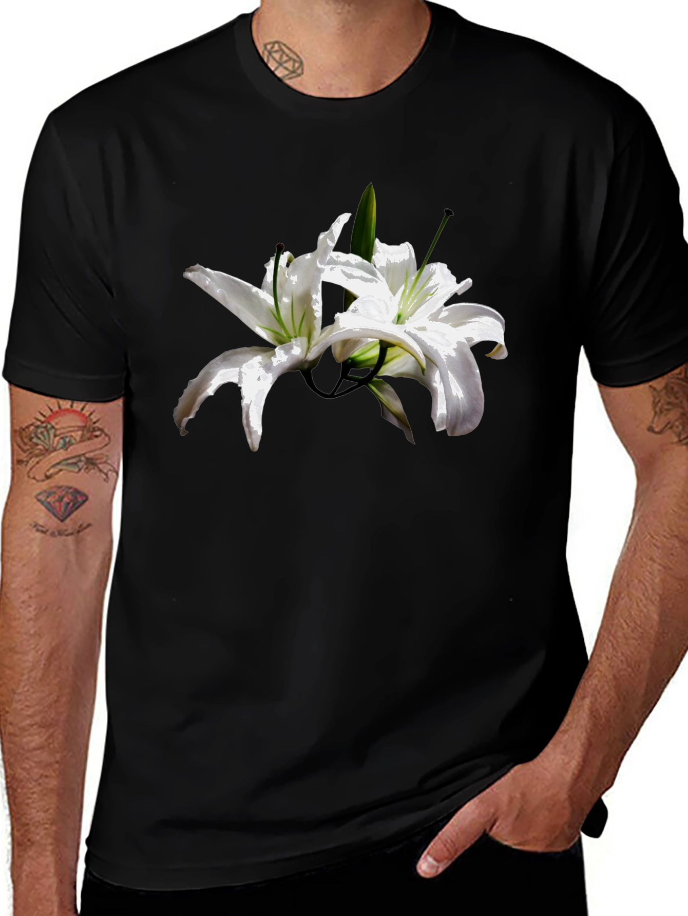 Variant 19 of Floral Lily Graphic Tee - Stylish Black T-Shirt