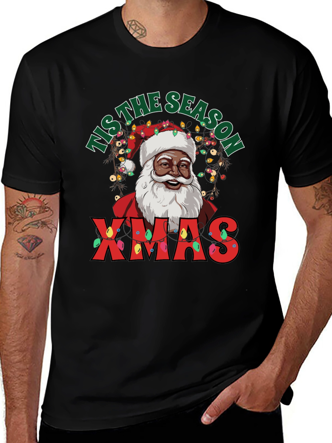 Tis the Season Black Santa Xmas T-Shirt