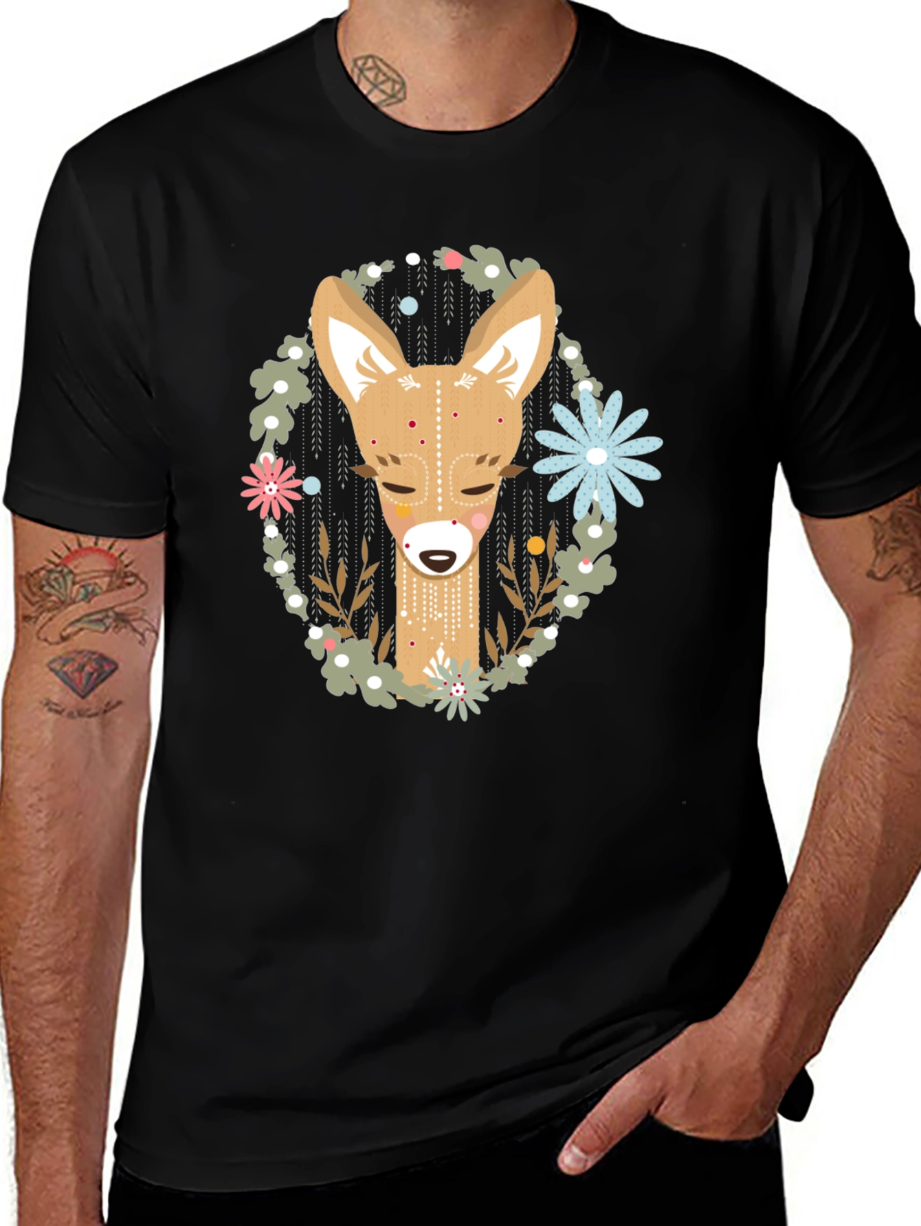 Variant 6 of Deer Graphic Tee - Black Cotton Blend