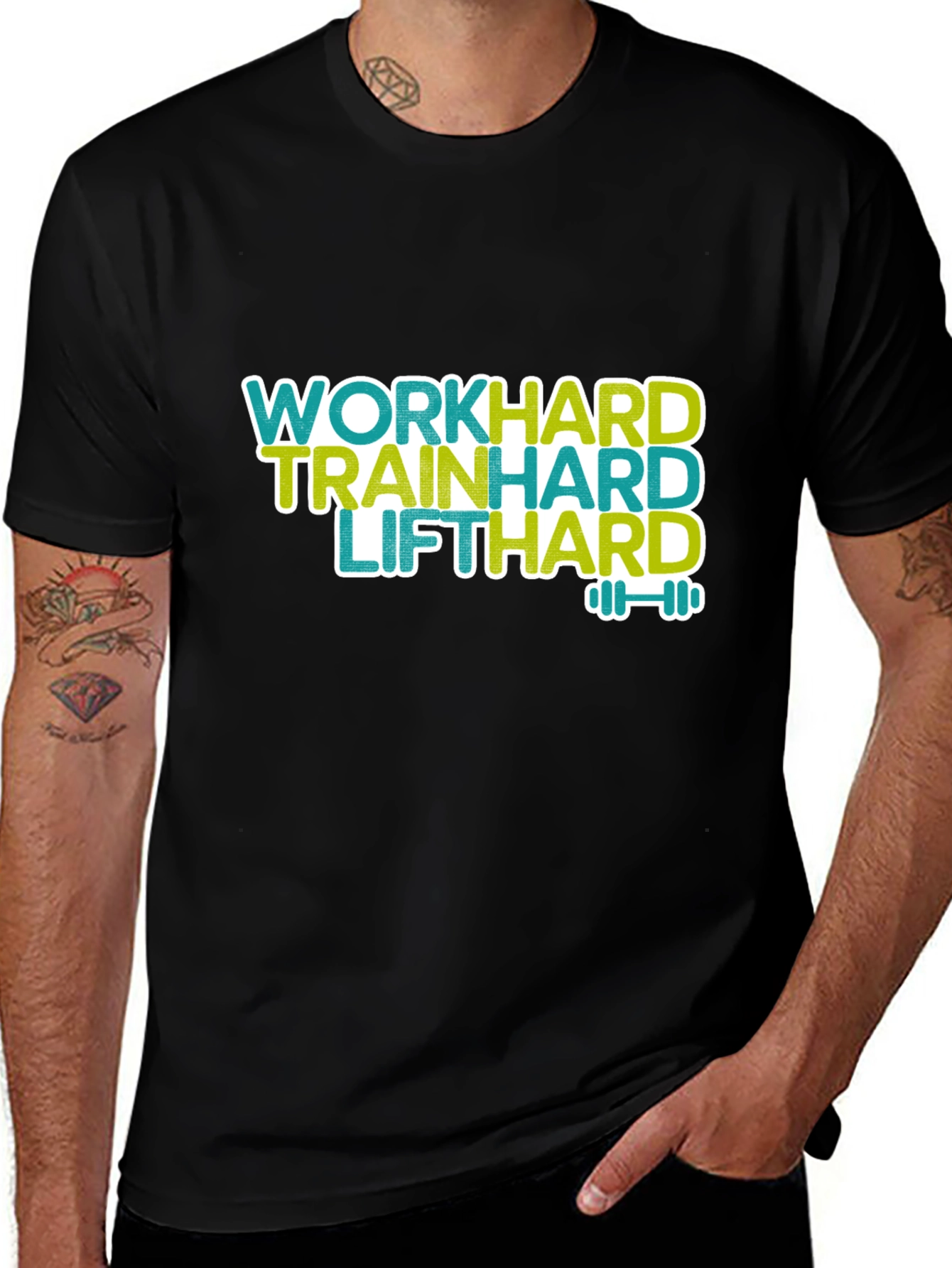 Variant 8 of Work Hard, Train Hard, Lift Hard Graphic Tee - Gym Motivation
