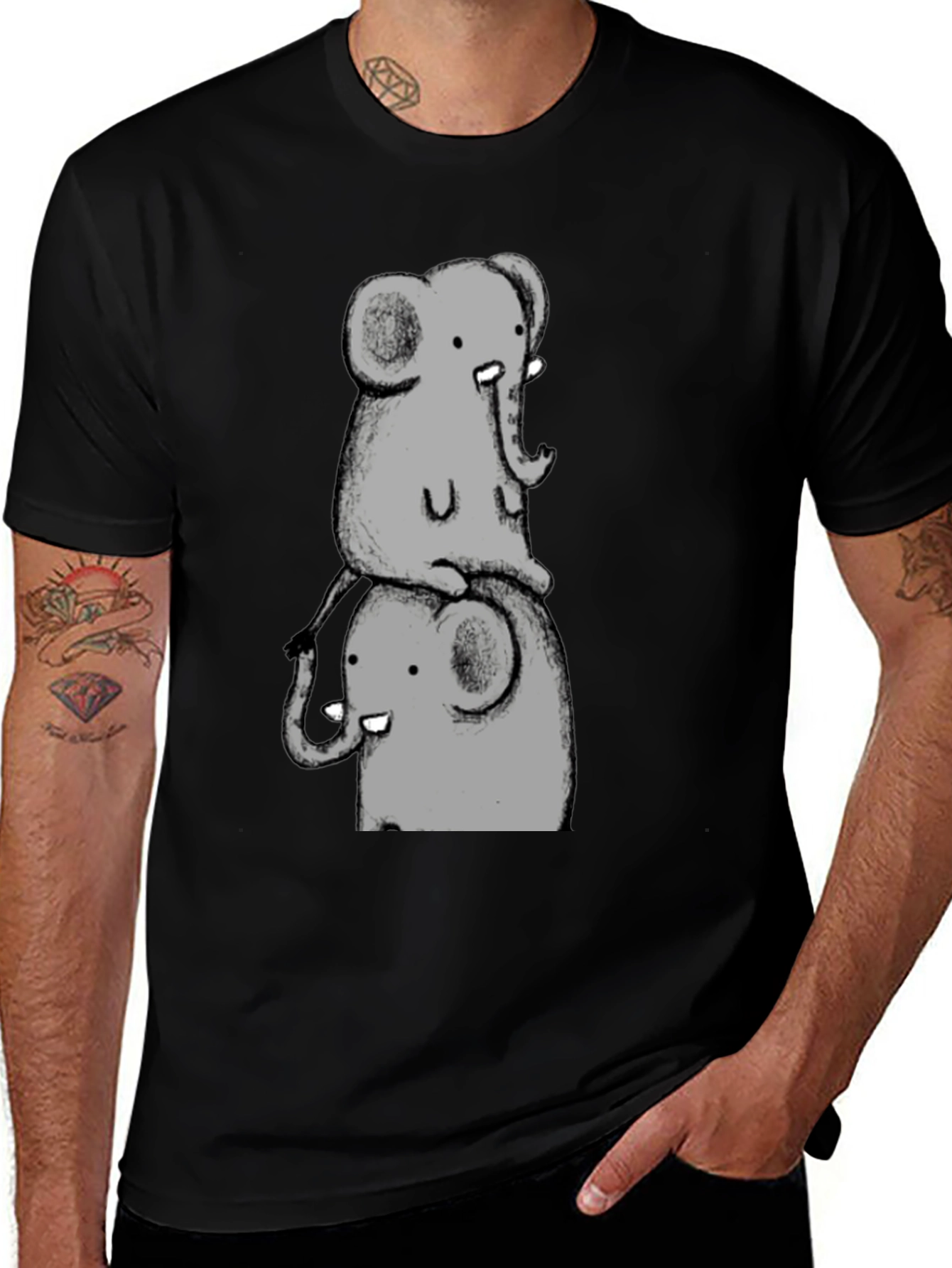 Variant 23 of Elephant Stack Black T-Shirt
