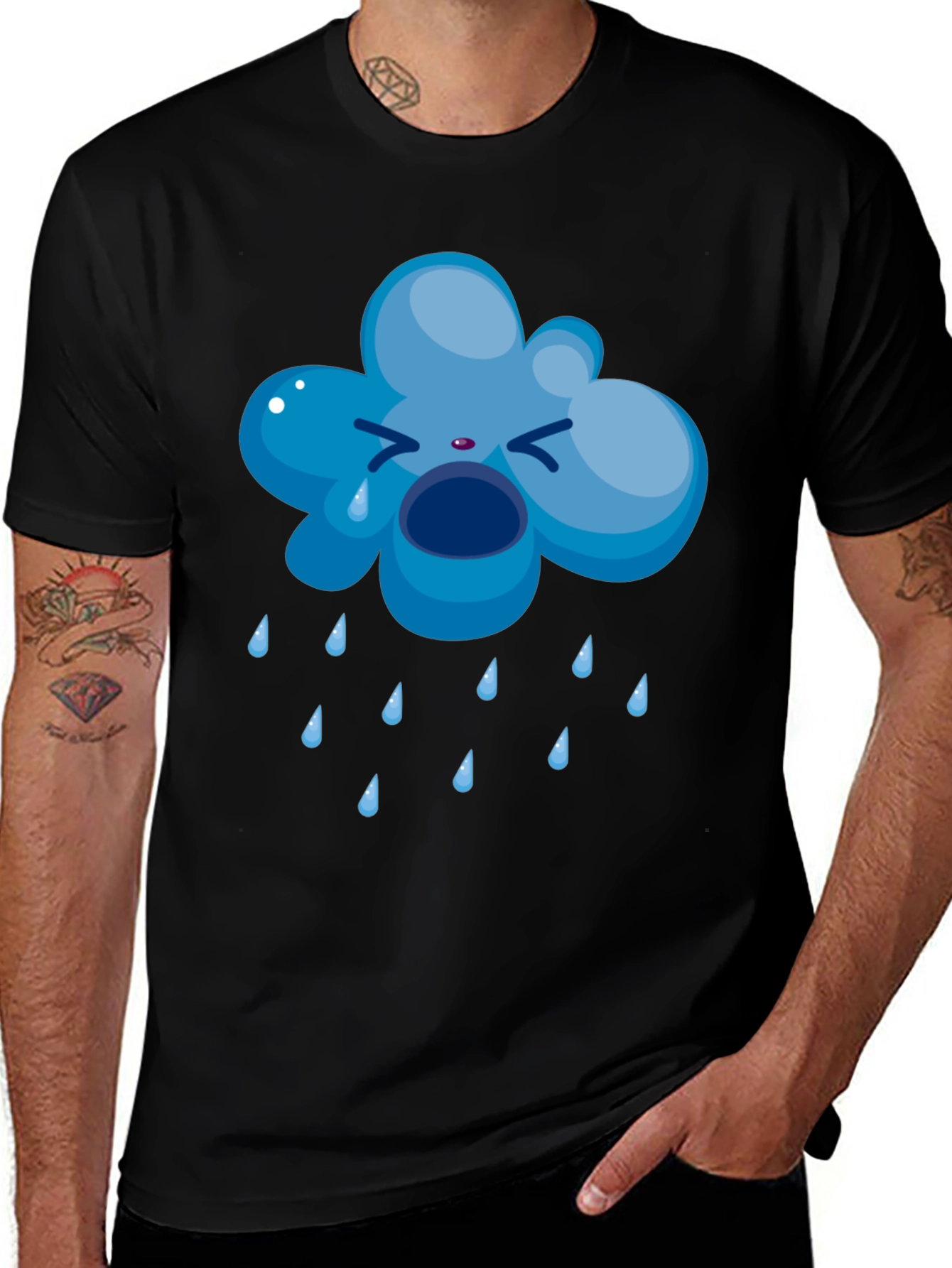 Sad Cloud Graphic Tee - Black Cotton T-Shirt