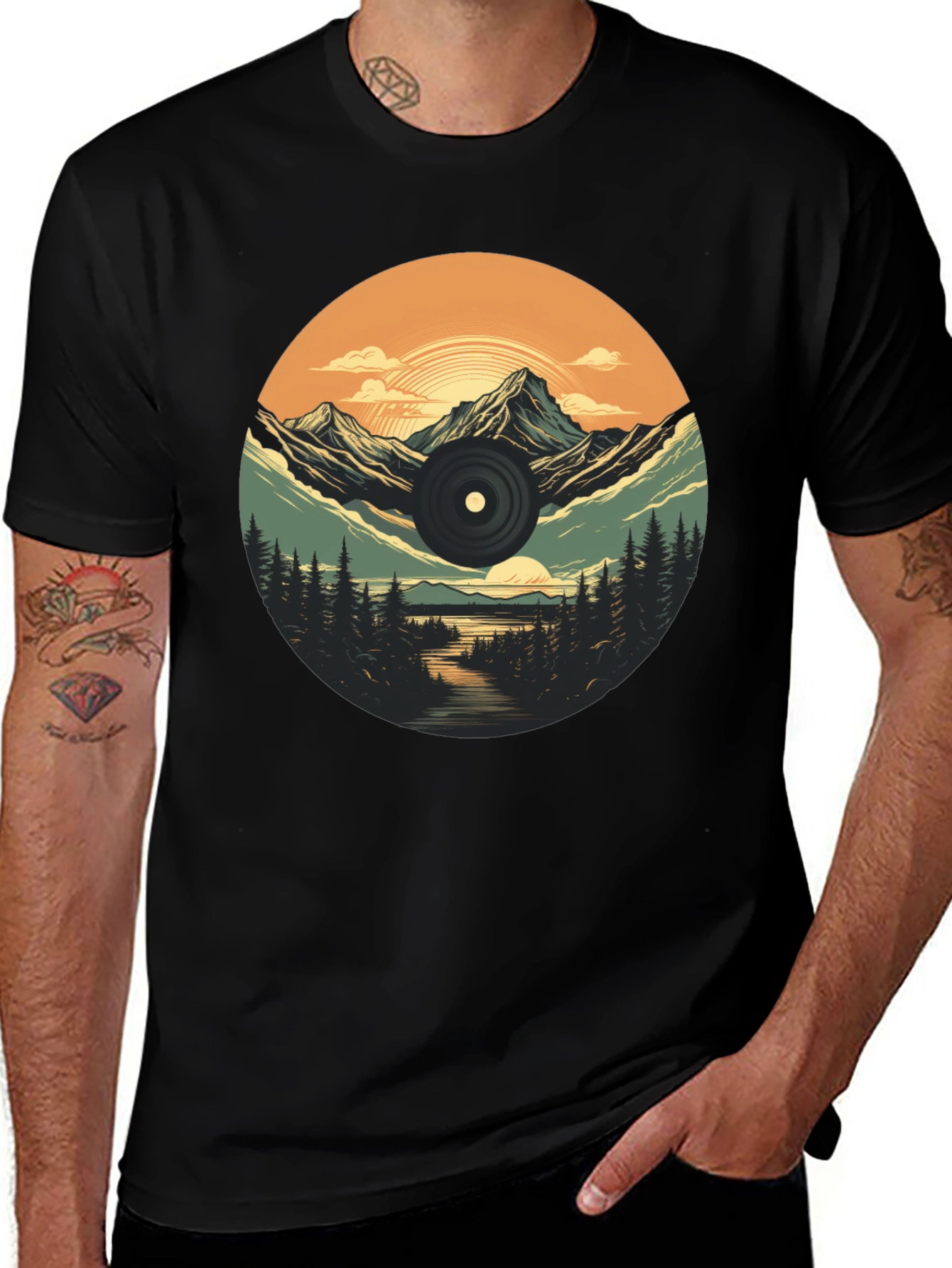 Variant 15 of Mountain Vinyl Record Graphic T-Shirt