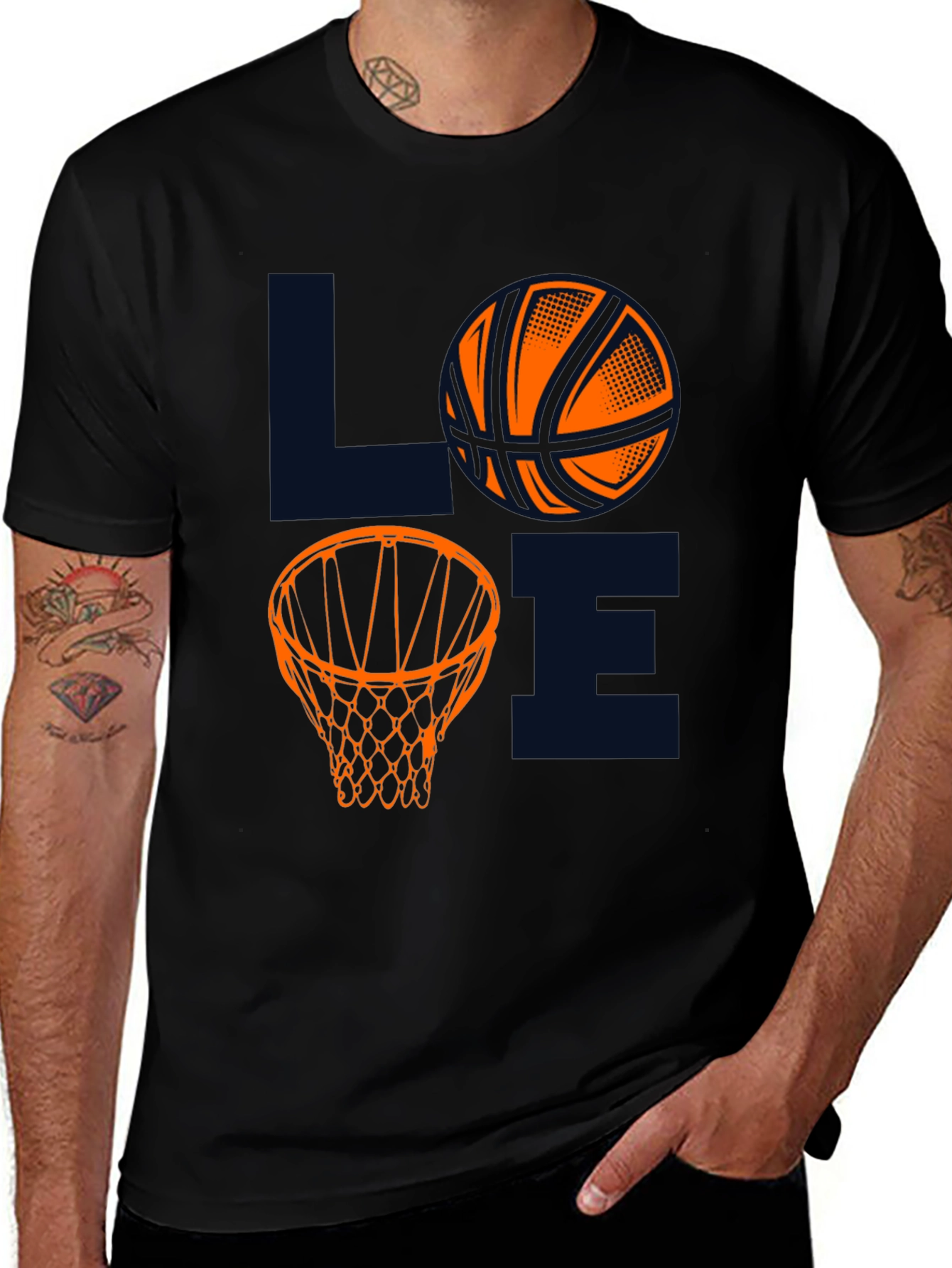 Variant 23 of Basketball LOVE Graphic Tee - Black Cotton Blend