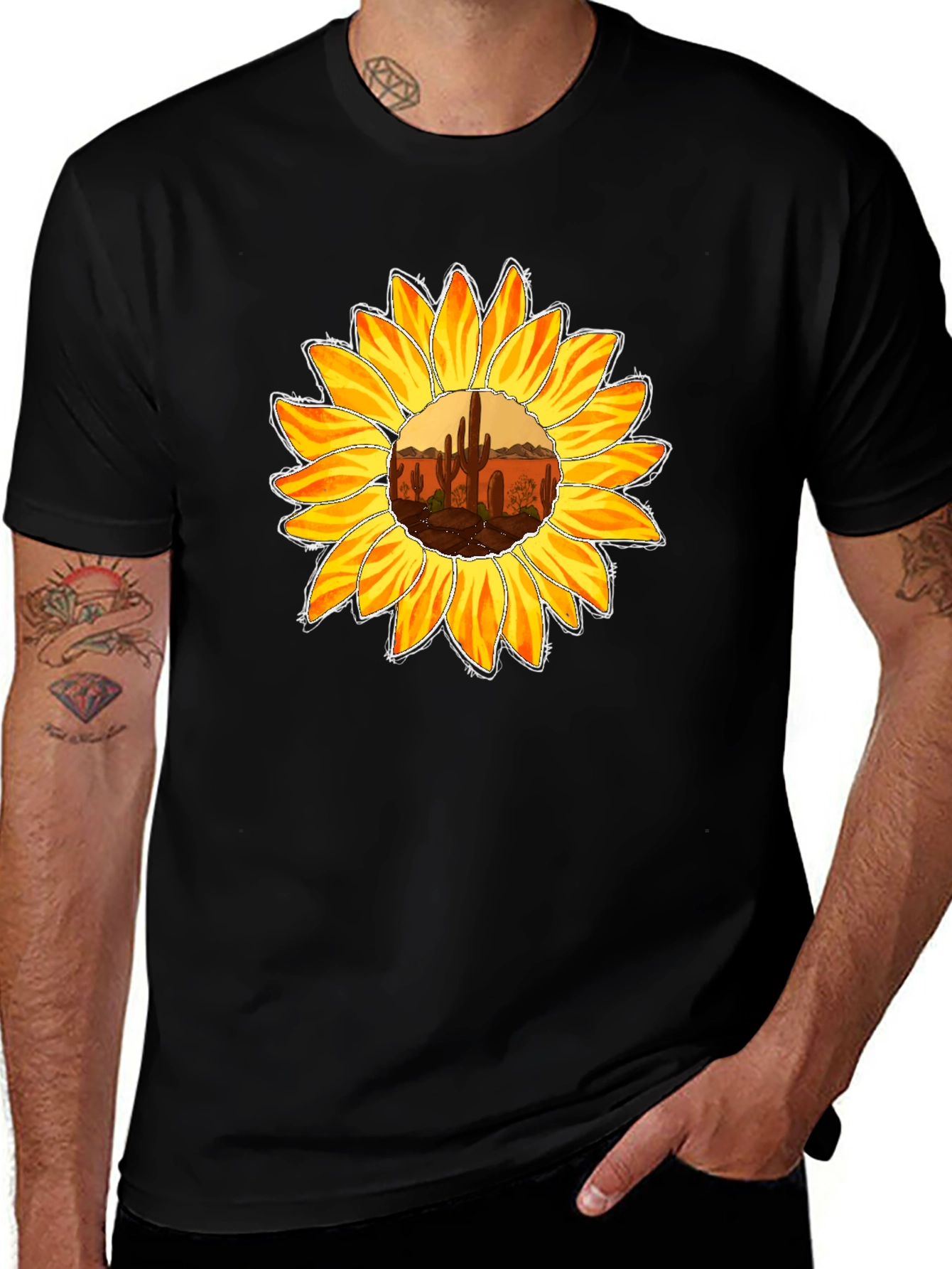 Variant 10 of Sunflower Desert Graphic Tee - Unisex Black T-Shirt