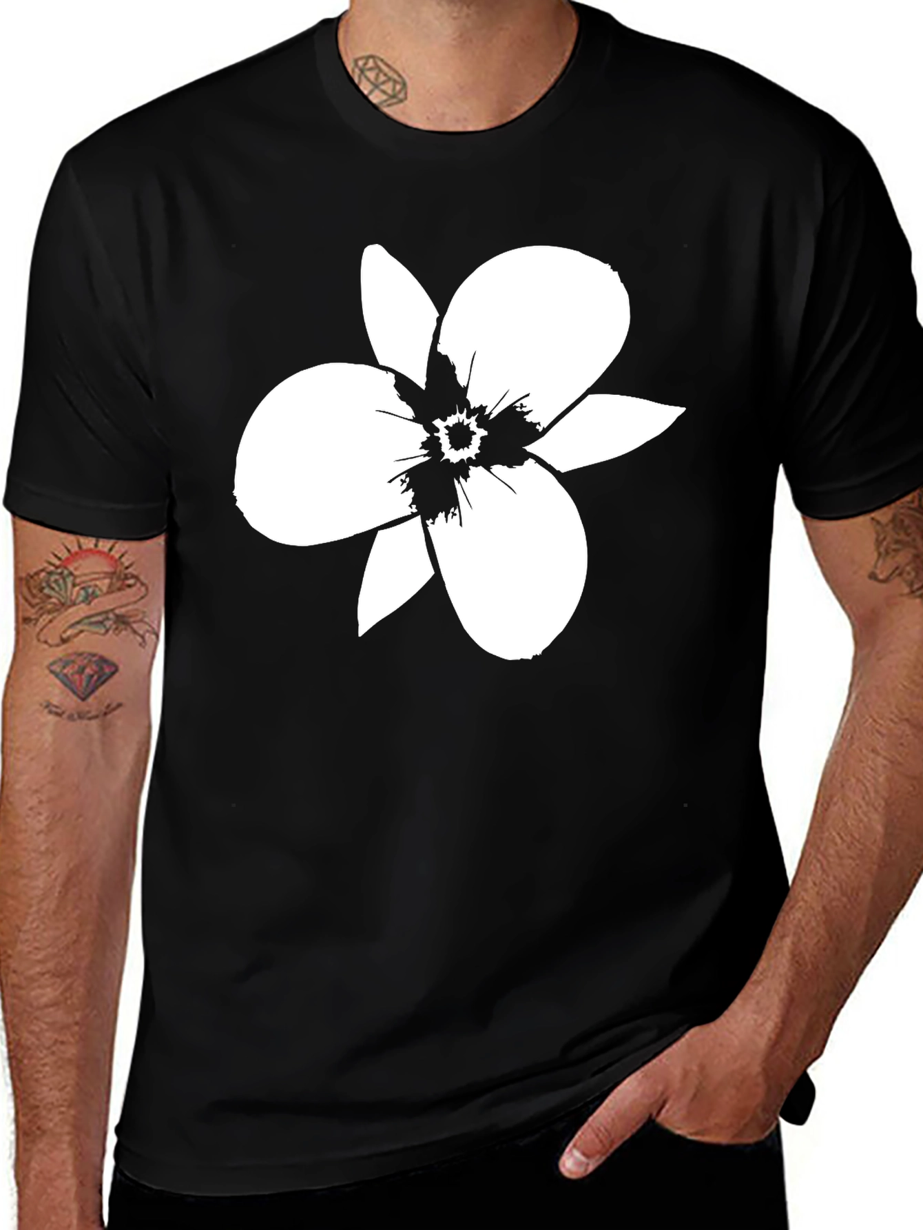 Variant 30 of Black T-Shirt with White Flower Graphic