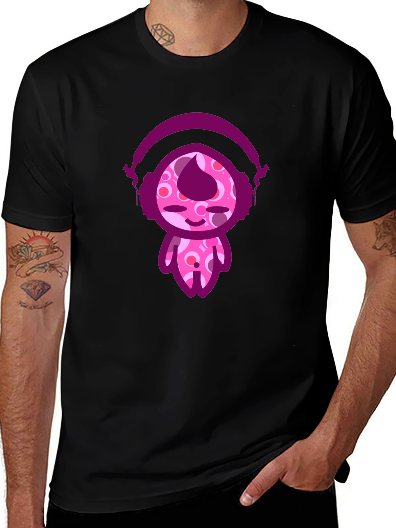 Variant 8 of Cute Cartoon Character Black T-Shirt