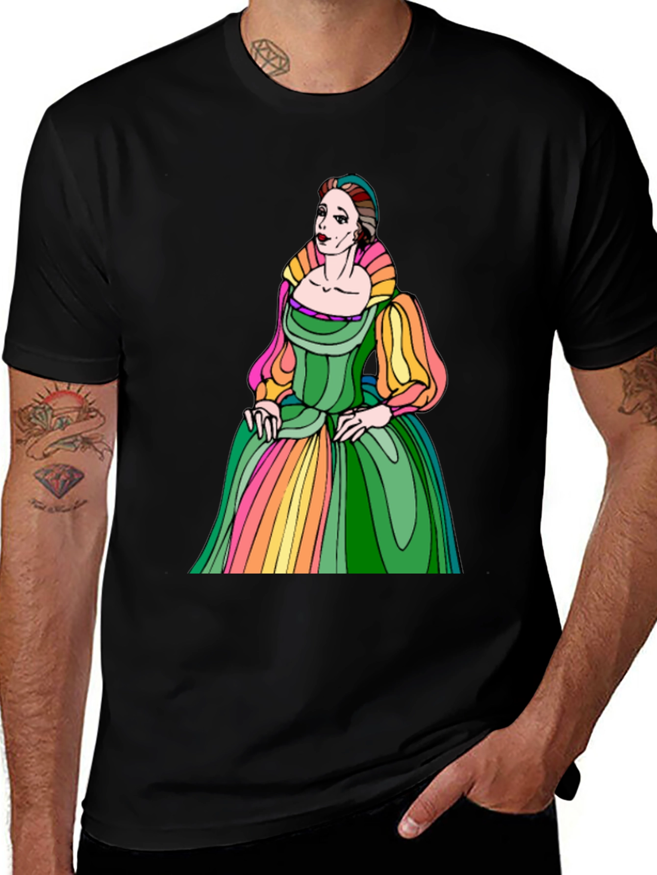 Variant 10 of Renaissance Rainbow Lady Graphic Tee - Black