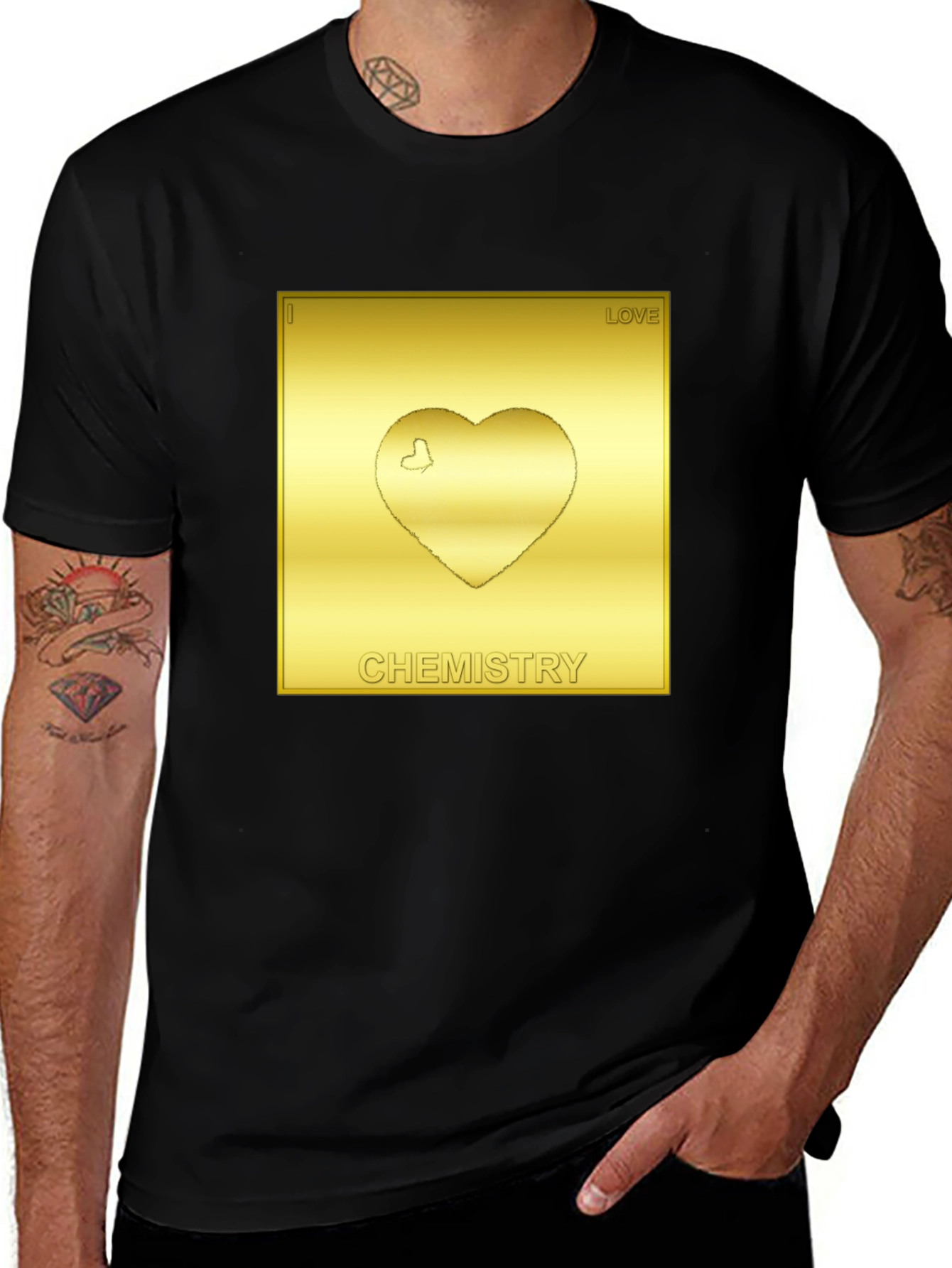 Variant 16 of Love Chemistry T-Shirt - Gold Periodic Table Heart
