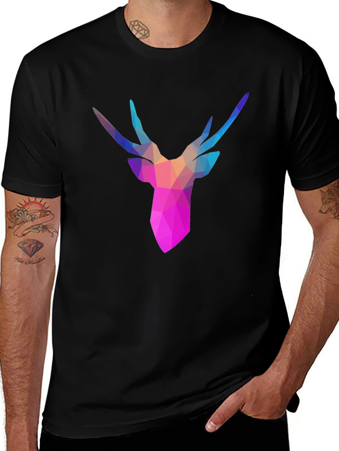 Variant 15 of Geometric Deer Head Graphic Tee - Black