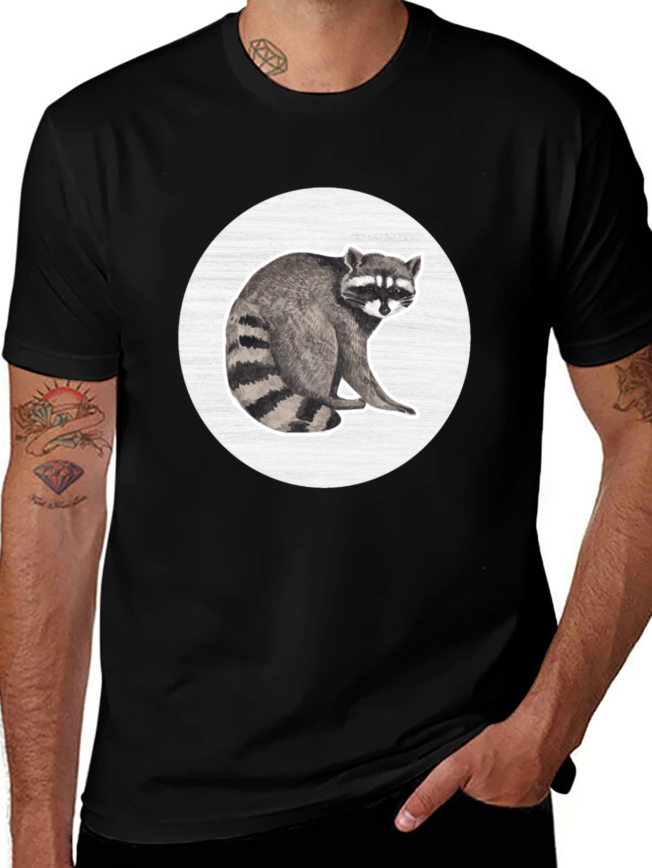 Variant 22 of Raccoon Graphic Tee - Black Casual T-Shirt