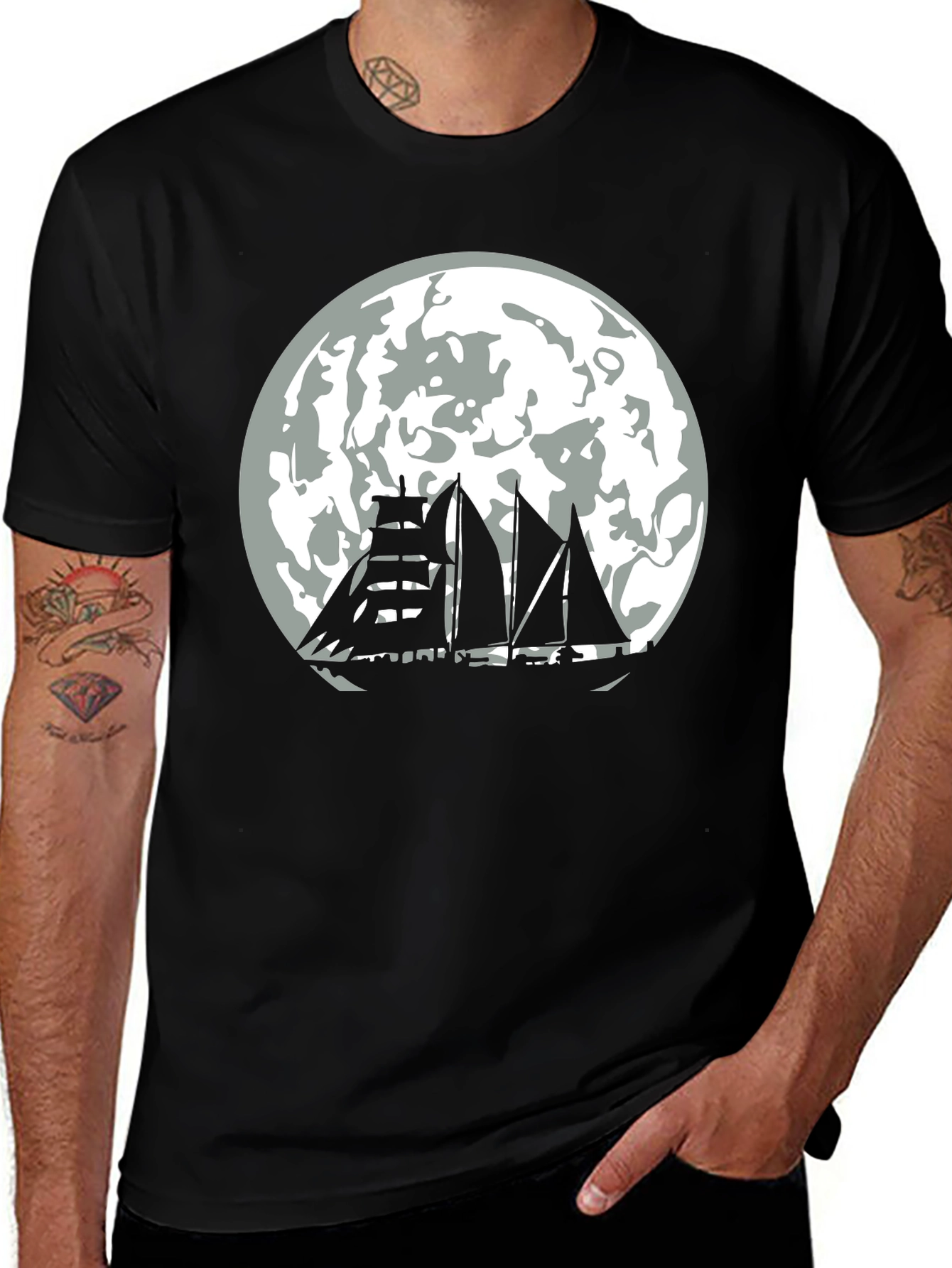 Variant 13 of Moonlit Sailboat Black T-Shirt
