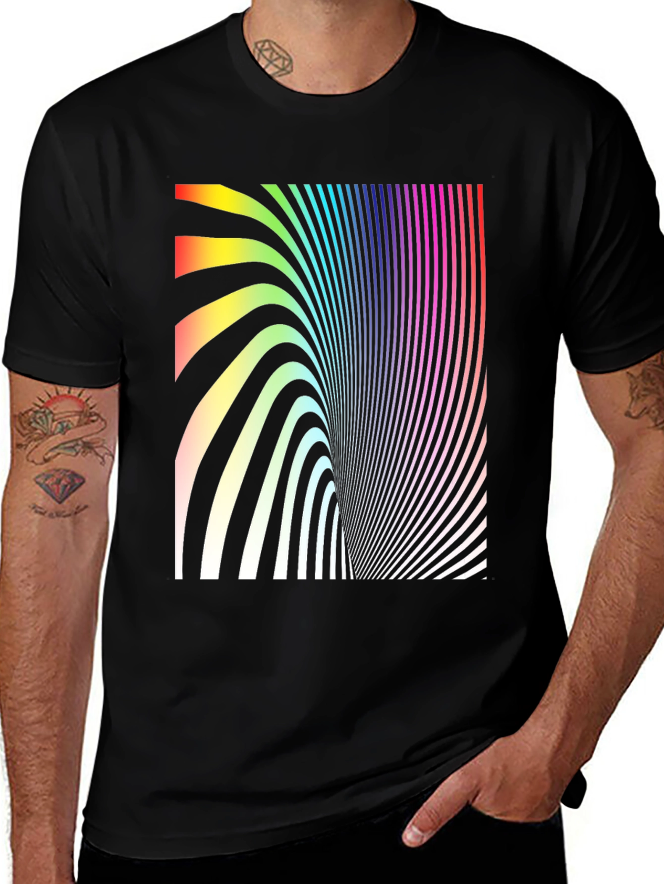 Variant 12 of Op Art Rainbow Graphic Tee - Stylish Illusion T-Shirt
