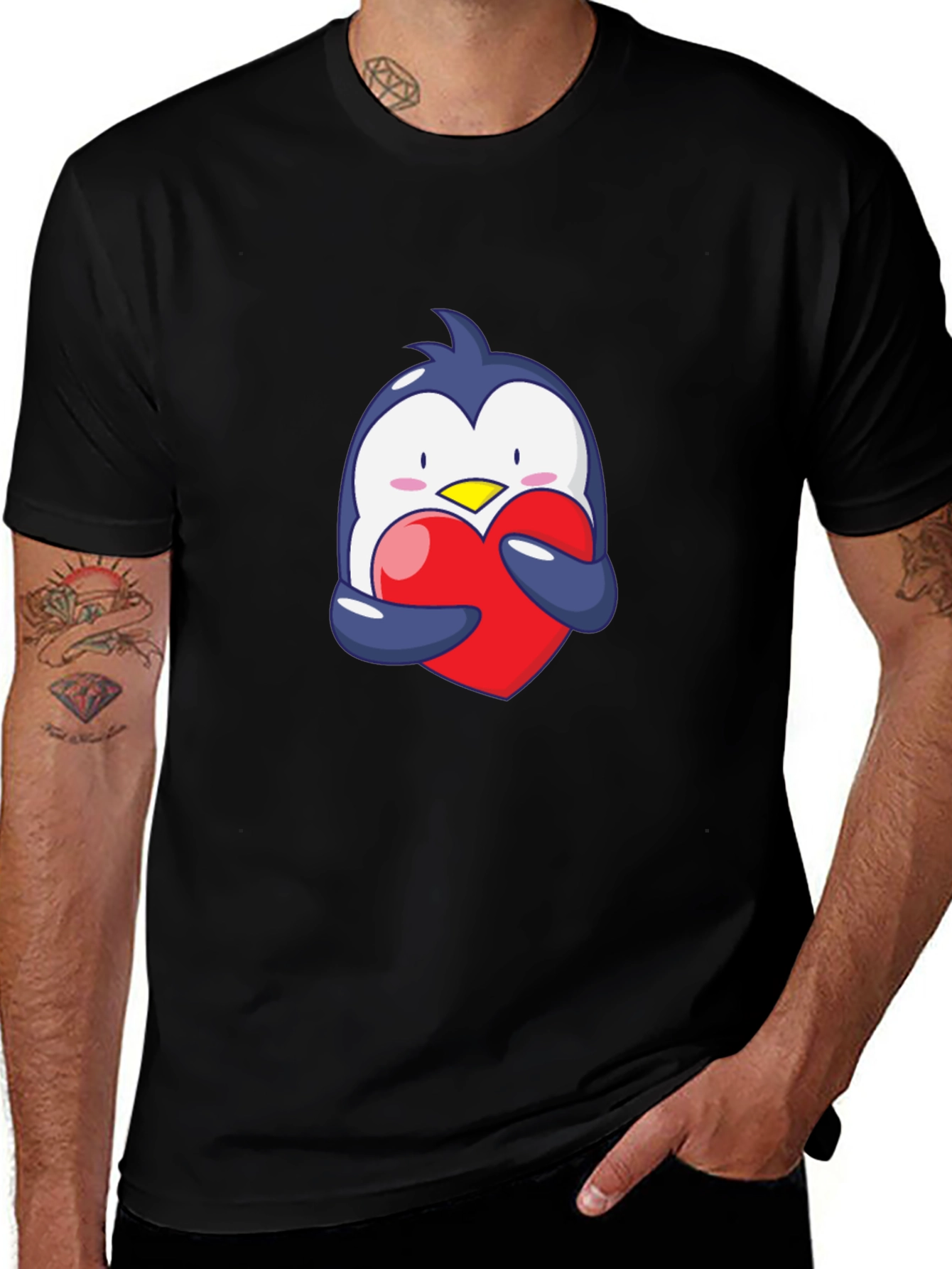 Variant 3 of Penguin Hugging Heart Graphic Tee - Black