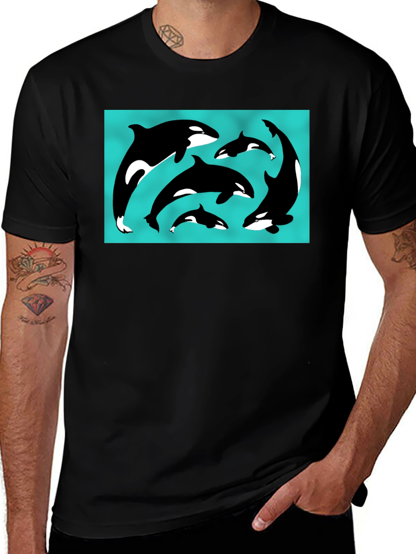 Variant 8 of Orca Pod Graphic Tee - Black Cotton T-Shirt