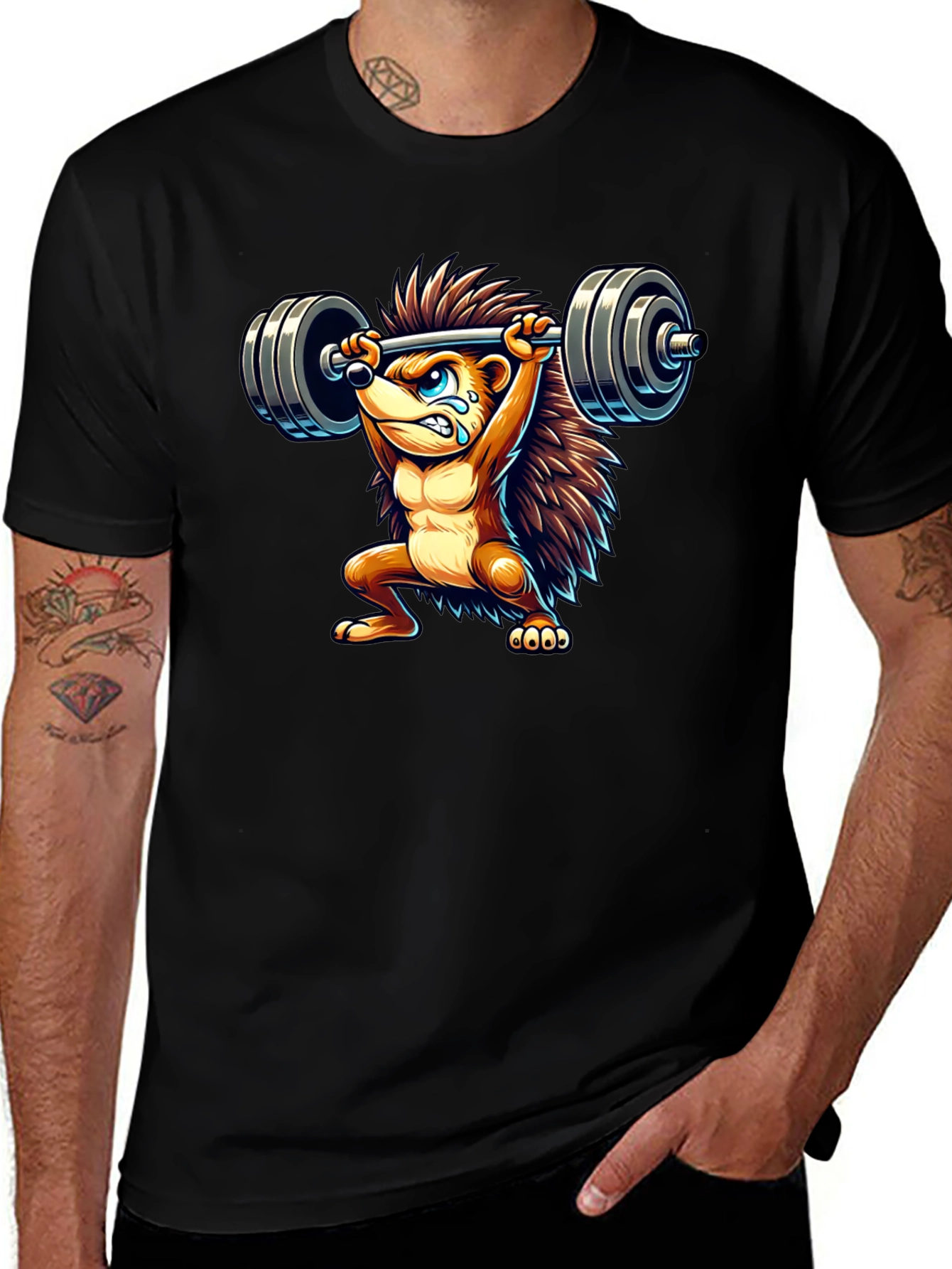 Black Weightlifting Hedgehog Graphic Tee main image