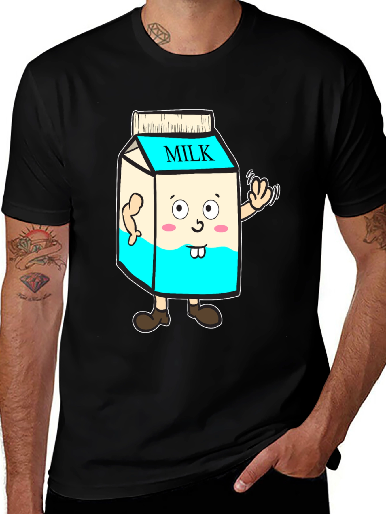 Variant 4 of Funny Milk Carton Character T-Shirt - Black Cotton Tee