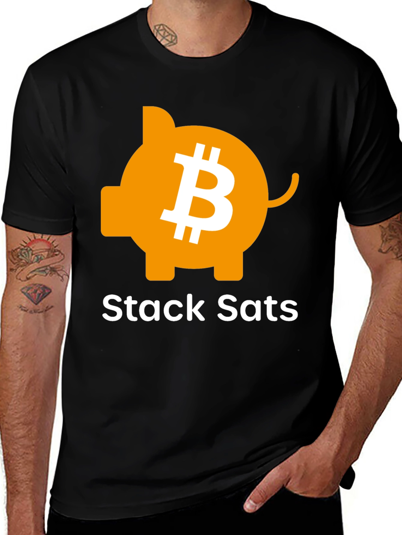 Stack Sats Bitcoin Piggy Bank Black T-Shirt
