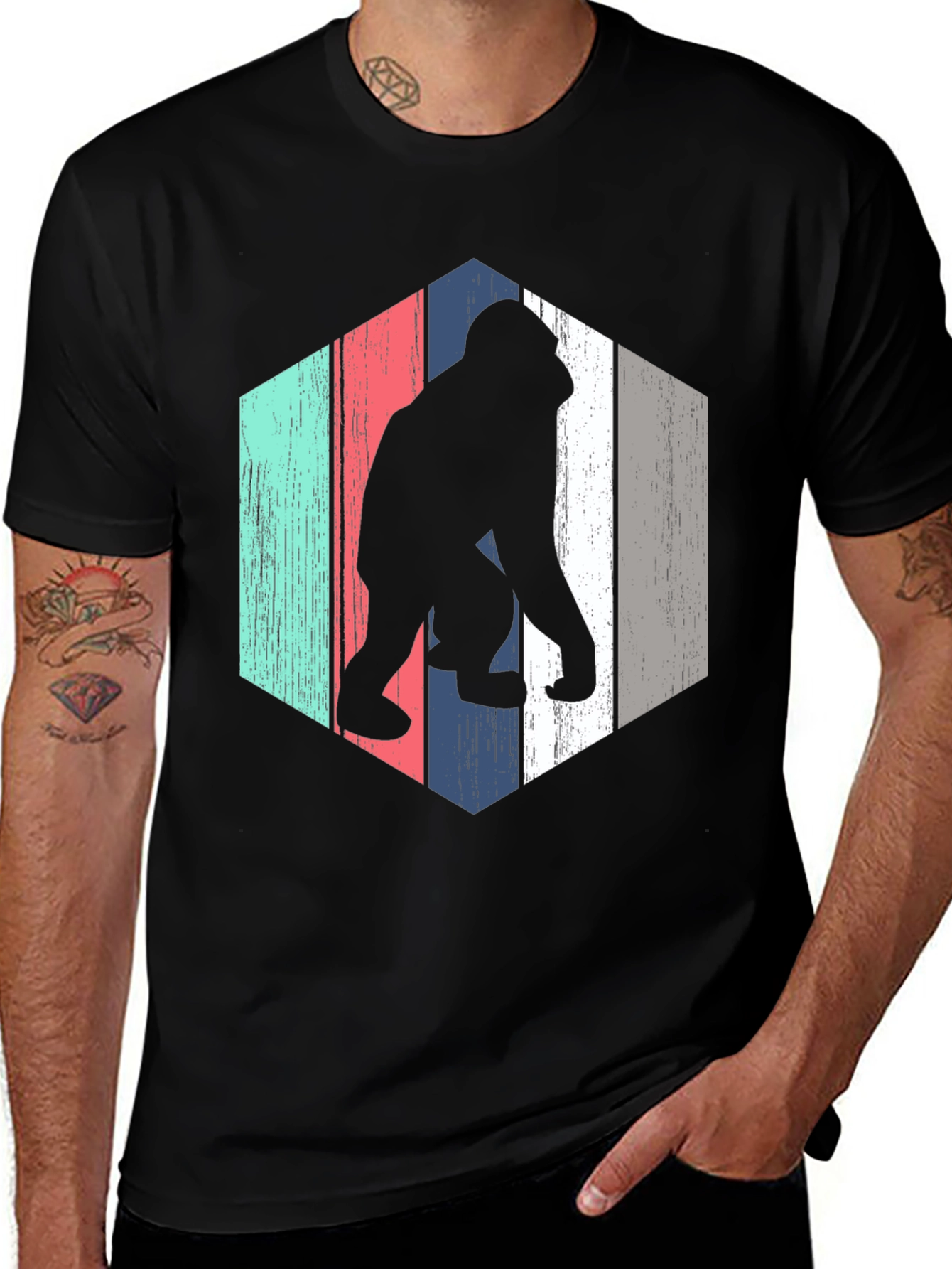 Variant 17 of Retro Gorilla Graphic Tee - Men's Black T-Shirt