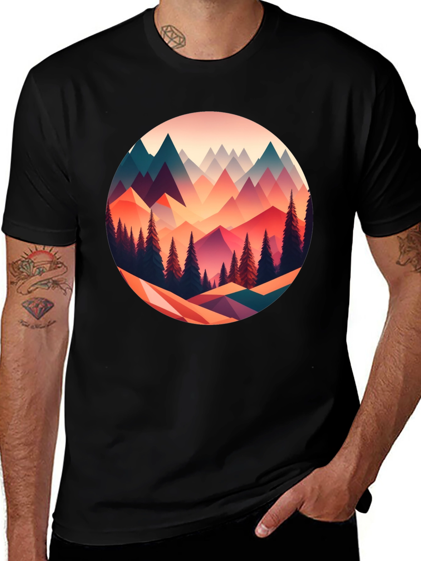 Variant 3 of Geometric Mountain Scene Graphic Tee