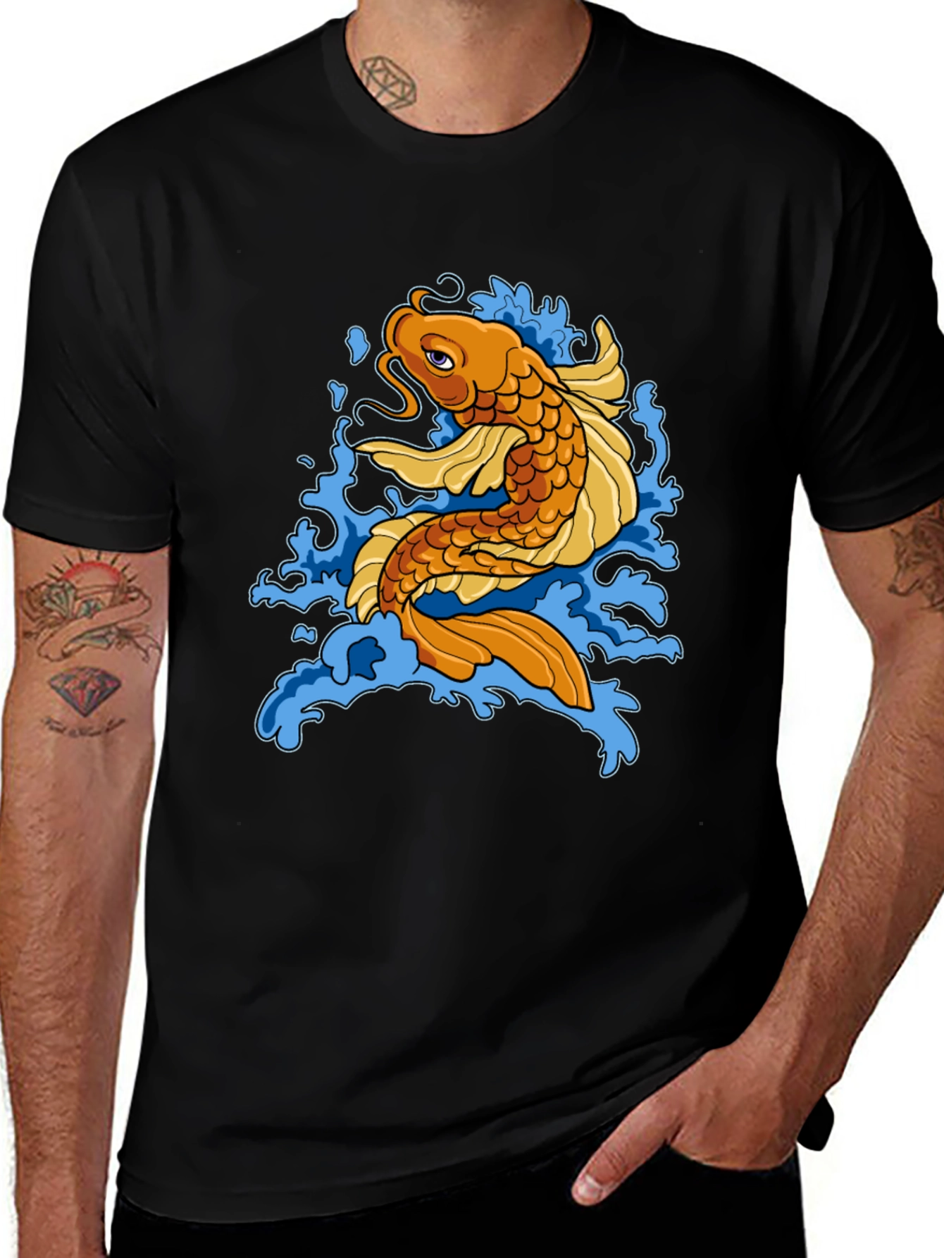Koi Fish Graphic T-Shirt - Black Cotton Tee