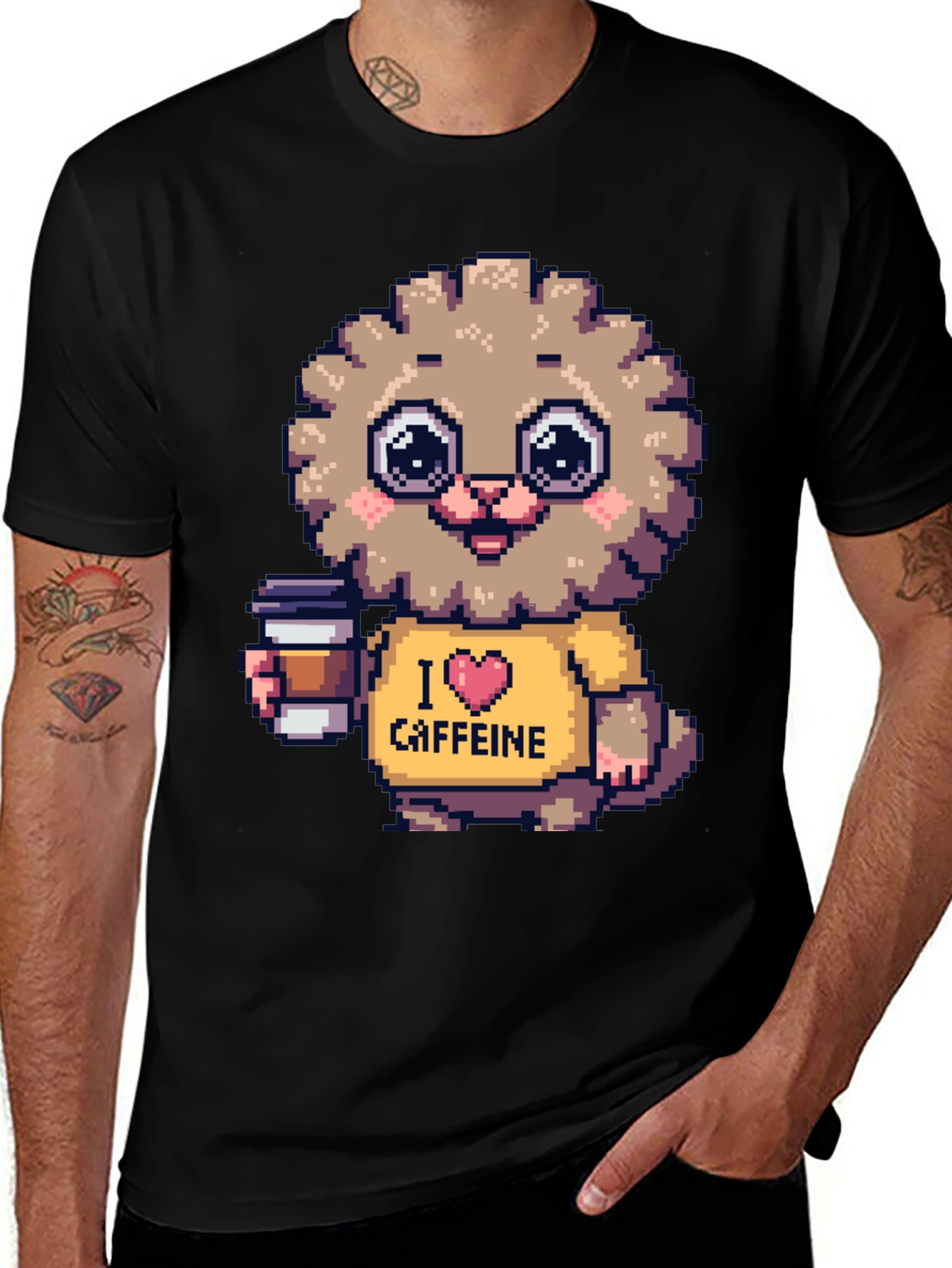 Variant 19 of I Love Caffeine Sloth Pixel Art T-Shirt