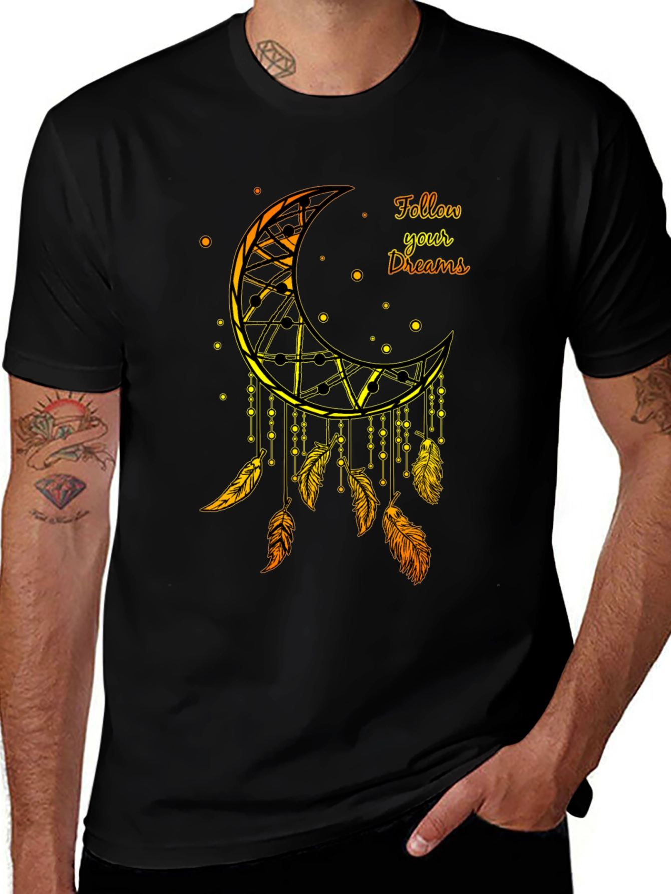 Variant 13 of Dreamcatcher Moon Graphic Tee - Black Cotton Blend Shirt