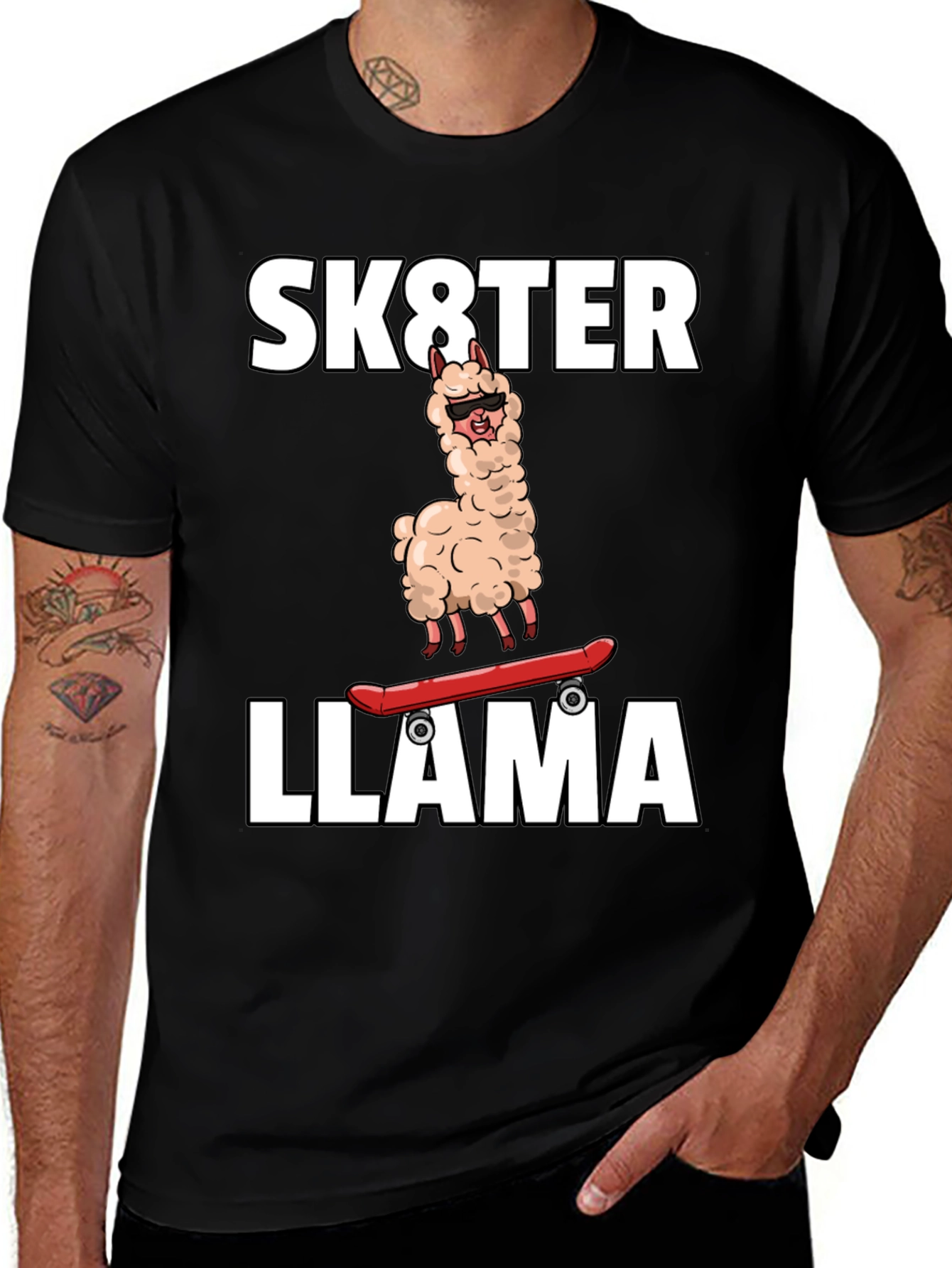 Variant 30 of Sk8ter Llama Graphic T-Shirt - Cool & Fun!