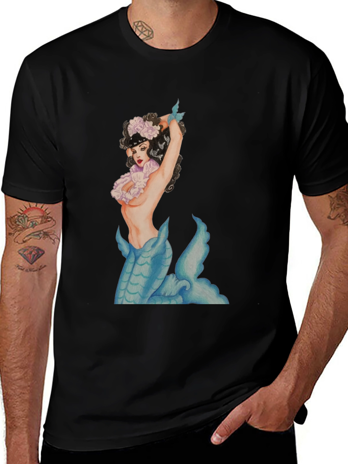 Variant 28 of Mermaid Graphic Black T-Shirt