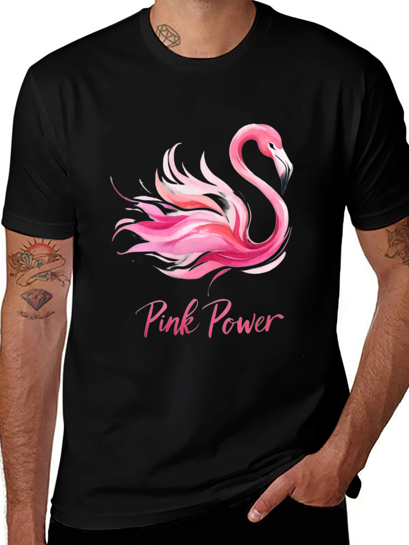 Variant 22 of Pink Power Flamingo Graphic Tee - Black