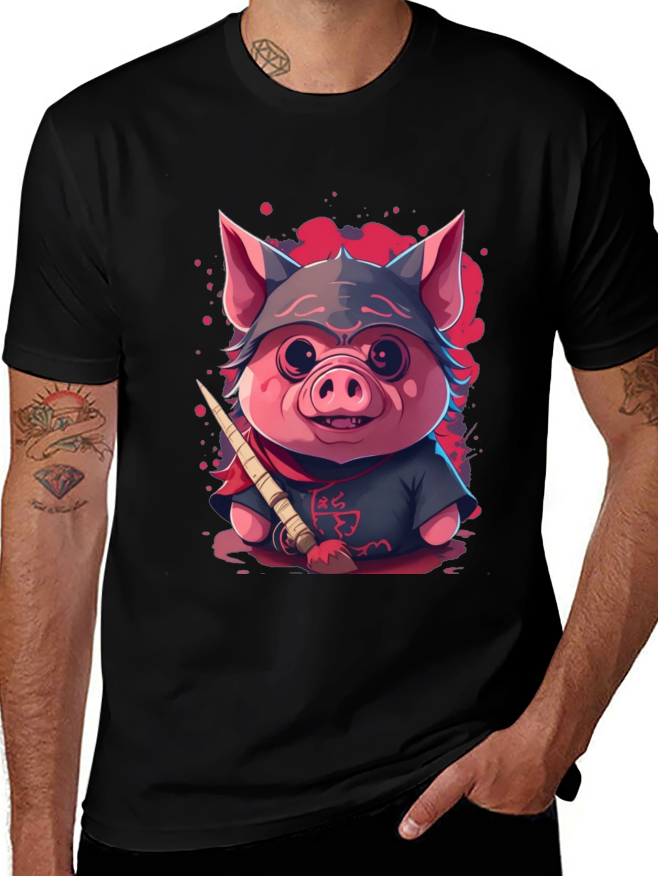 Variant 23 of Ninja Pig Graphic T-Shirt - Black